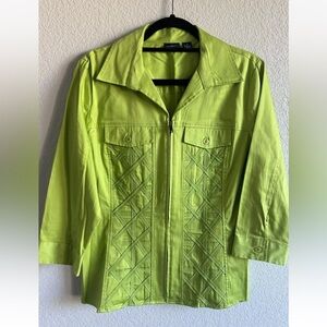 NWOT Elegant Westbound Bright Green 3/4 Sleeve Zip Front Opening Jacket Size M